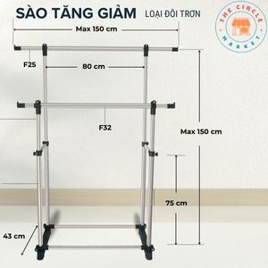 Sào phơi quần áo tăng giảm 2 chiều đôi không khoen